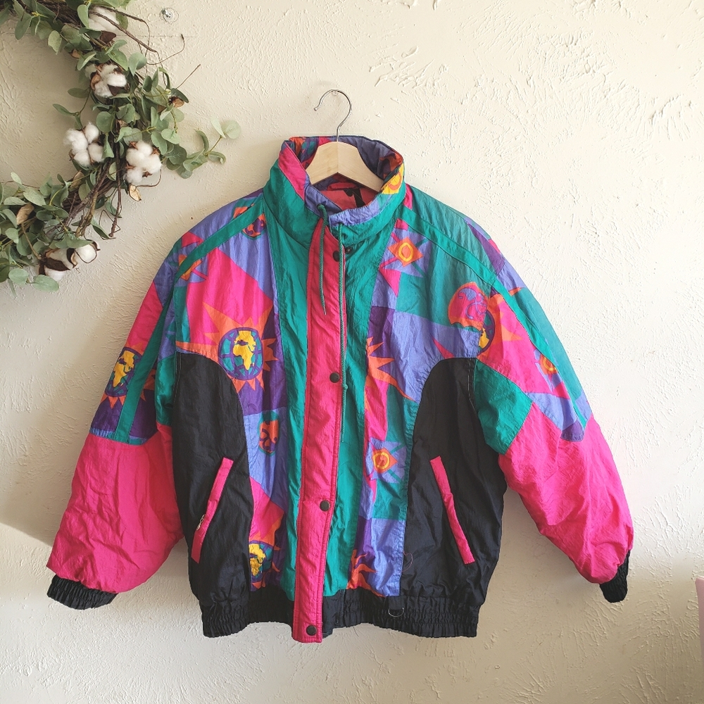 Vintage puffer windbreaker color block jacket coat